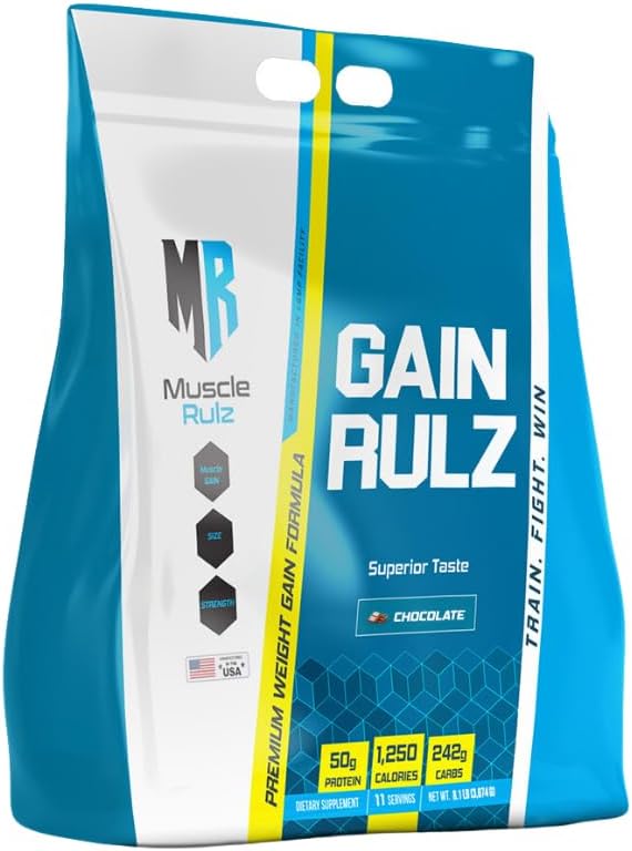 MuscleRulz Gain Rulz Mass Gainer, 1250 Calories, 242g Carbs, 50g Protein (Chocolate, 8.1lb)