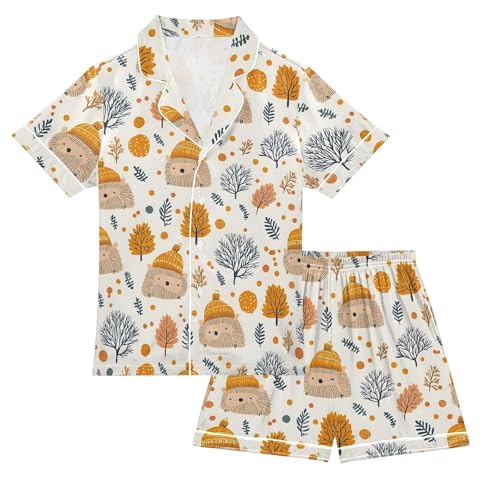 Funny Animal Hedgehog Tree Pajamas Set Summer Button Down Sleepwear Pjs Sets Comfy Loungewear
