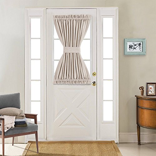 Lazzzy Greyish Beige French Door Panel Curtain Room Darkening Linen Textured Curtain Thermal