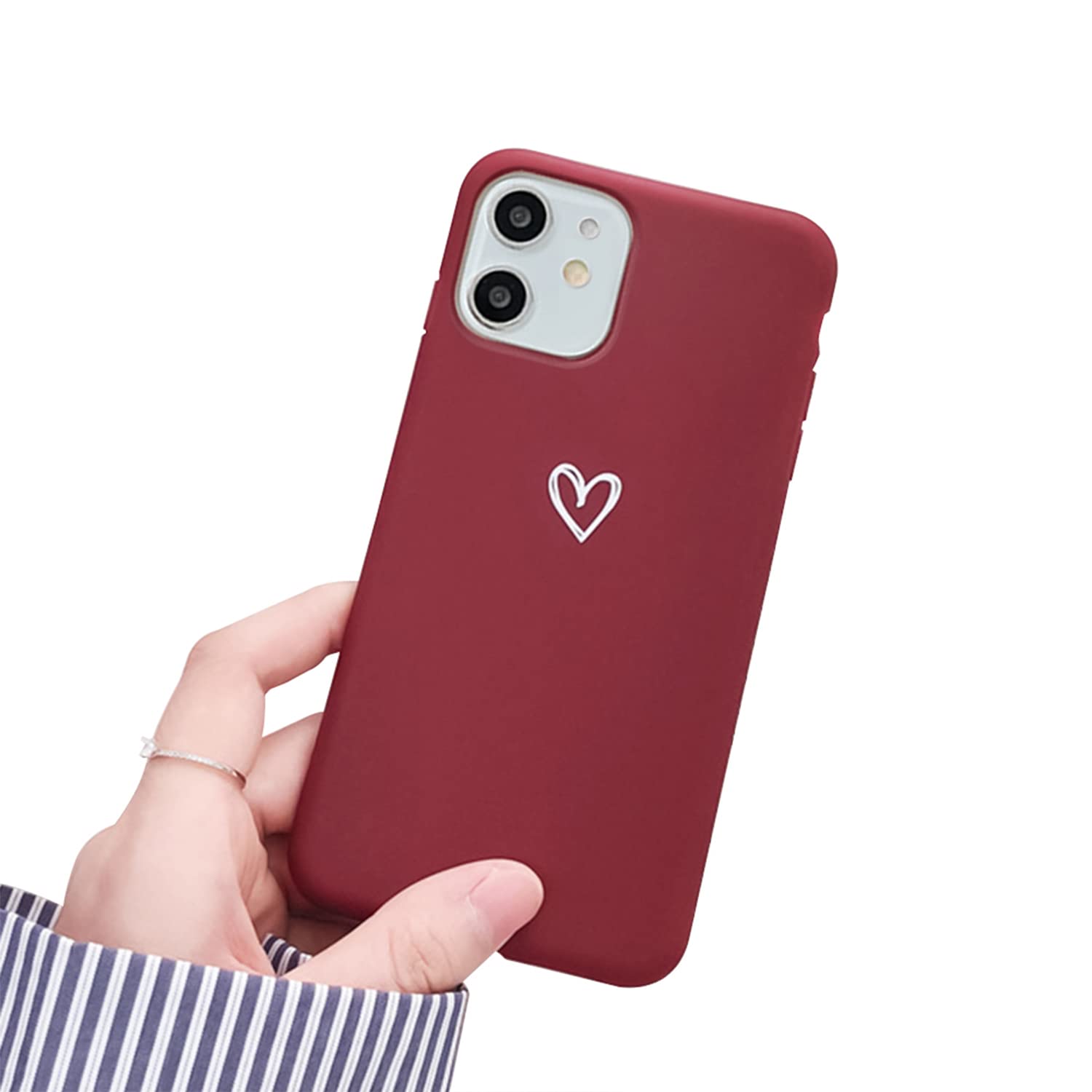 Amazon Com Ownest Compatible With Iphone 12 Case 12 Pro Case For Soft Liquid Silicone Heart Pattern Slim Protective Shockproof Case For Women Girls For Iphone 12 12 Pro Red Wine Cell Phones Accessories