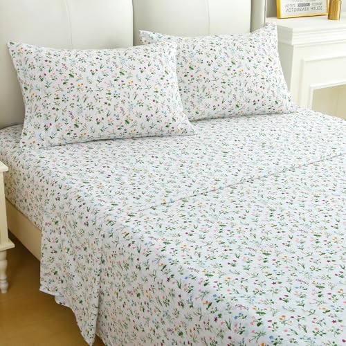 Image of MUXHOMO Full Size 4 Piece Sheet Set, Soft Breathable Bed Sheet Set for Bedroom with Deep Pocket Up to 16 inch, Wrinkle-Free & Cooling Bedding for Oeko-TEX Certified - Wildflower Green