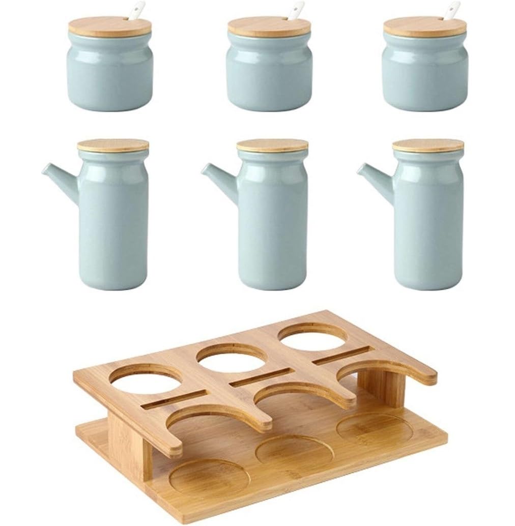 BCJMKDX Fermenter. Ceramic Condiment Jar Set Spice Pot With Lid Tray Seasoning Jar Set For Salt Sugar(C)