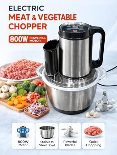 Image of Electric Chopper For Kitchen Use 800 Watts Powerfull 100% Pure Copper Motor | 7 Attachments With Touch Control | Food Processor, Meat & Vegetable Chopper (3 Liter)