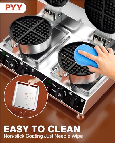 Image of PYY Commercial Waffle Maker - Double Waffle Maker 2500W Large Stainless Steel，Silver Non-stick Electric Chaffle Maker for Restaurants, and Carnival Events
