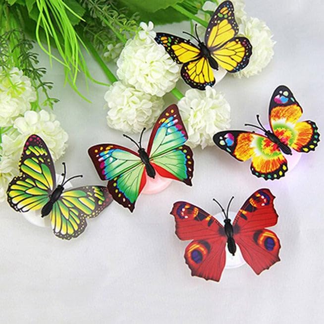 Image of ATEVON 3D Butterfly LED Night Lamp - Wall Mount Decorative Light with Colorful Illusion Effect for Bedroom Living Room Kids Room Lobby and Gift Use