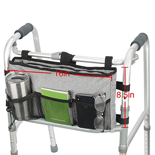 Update Walker Bag Hand Free Storage Bag Walker Attachment Handicap Basket Pouch For Rollator, Wheelchair, Folding Walkers (Grey) #TOP1