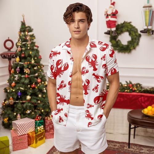 HUNTFAMI Men's Hawaiian Beach Shirt with Flamingo Shirt Men Print - Short Sleeve Linen Button Down3