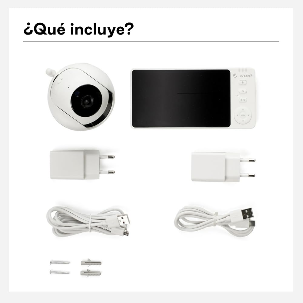 Jané Eye Pro Baby Monitor, Vigilabebés con Cámara Giratoria, Inclinación Motorizada, Pantalla 5", Audio Bidireccional, Visión Nocturna, Gran Alcance, con Música, Batería Bajo Consumo