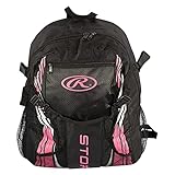 RAWLINGS Storm Girls Youth Softball Bat Bag, Backpack for T-Ball & Softball Equipment & Helmet for Youth and Adults, Portable Lightweight, Easy Access - Black/Pink