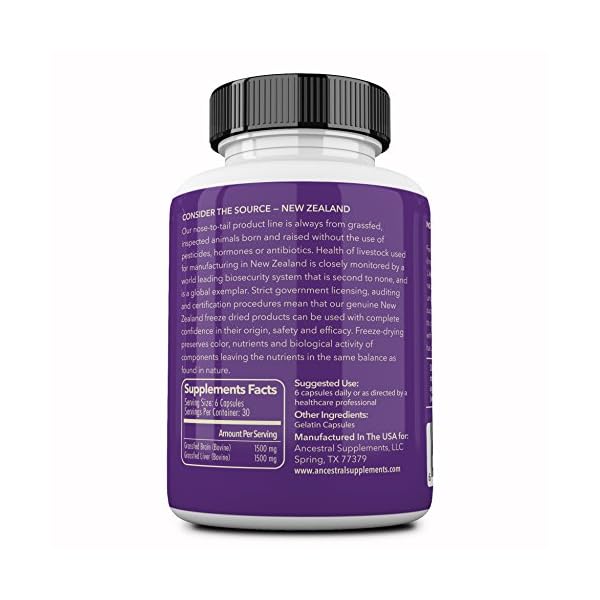 Ancestral-Supplements-Grass-Fed-Brain-with-Liver--Supports-Brain-Mood-Memory-Health-180-Capsules Ancestral Supplements Grass Fed Beef Brain Supplement with Beef Liver, Whole Food Brain Support Promotes Brain, Mood, and Memory Health, Brain and Liver Health Formula Capsules, Non-GMO, 180 Capsules