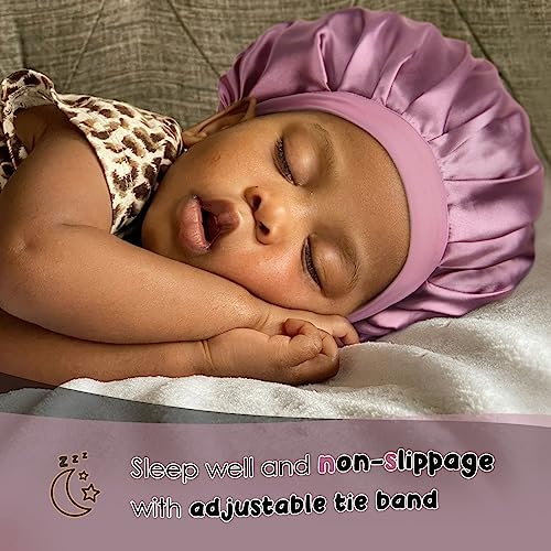 2 Pcs Baby Bonnet Toddler Silk Bonnet For Kids Sleeping Cap Curly Natural Hair Silk Hair Bonnets For Girls Boys Infant #TOP1