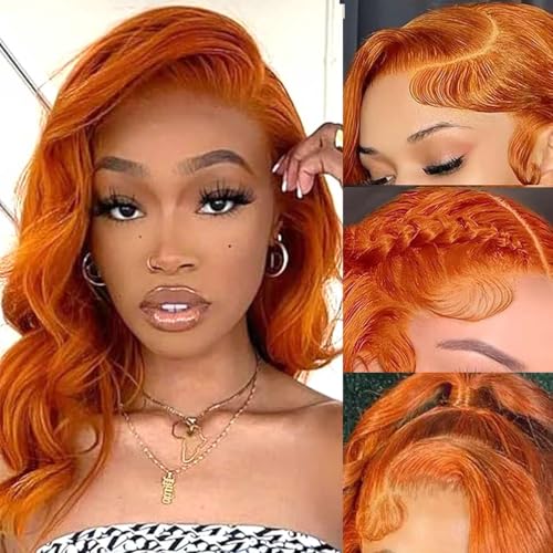 Image of Srakuw Orange Ginger 13X4 Lace Front Wigs Human Hair Pre Plucked Body Wave Human Hair Wigs for Black Women Glueless180 Density HD Lace Frontal Wig (13X4 Lace Ginger Orange Color, 18 Inch)