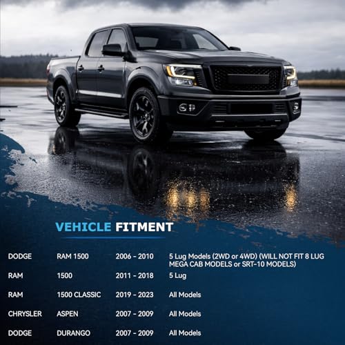 Image of Detroit Axle - Brake Kit for 2006-2010 Dodge Ram 1500 2007-2009 Durango | Chrysler Aspen 2019-2024 Ram 1500 Classic Drilled Slotted Disc Brakes Rotors Ceramic Brake Pads w /Hardware Replacement