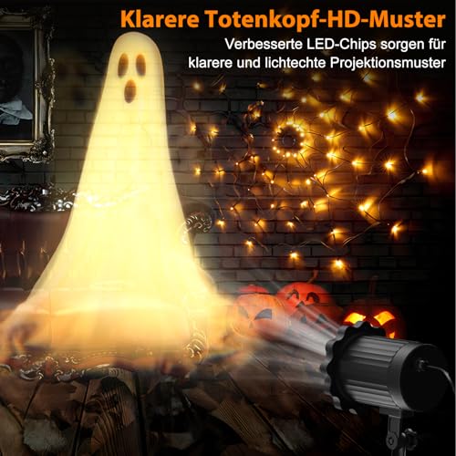 Halloween Deko Outdoor Innen,3D Dynamische Halloween Projektor, Wasserdicht LED Projektionslampe mit Geister für Wand Friedhof Fenster… – Ansicht 2