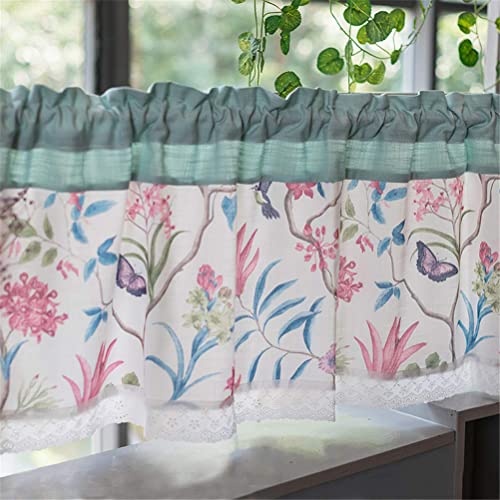 Cenefas de cocina estilo lino con ramas impresas para decorar ventanas 2