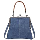 Mini Denim Crossbody Bags For Women,Small Blue Denim Tote Kiss Lock Purses Handbag for daily Life