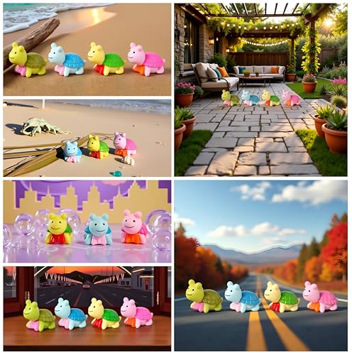Image of Cute Turtle Animal Mini Figures Set, Colorful Cartoon Turtle Toys for Kids, Desk Decor, Cake Toppers, Party Favors, Collectible Figurines (4-Pack)