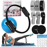 Goocrun Pilates Ring Set Exercise Equipment with Fabric Resistance Bands Set, Pilates Ball, Sliding Disks – Workout Equipment Home Gym Includes Complete Fitness Poster (Black)