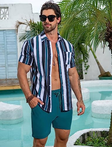 EISHOPEER Men's Flower Shirt Hawaiian Sets Casual Button Down Short Sleeve Shirt and Solid Quick Dry Beach Shorts S-3XL2