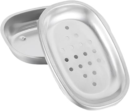 Stainless Steel Soap Dish, Soap Dish for Bathroom Shower, Double Layer Draining Soap Box with Drainage, Metal Soap Dishes Holder, Shower Countertop Tray, Silver