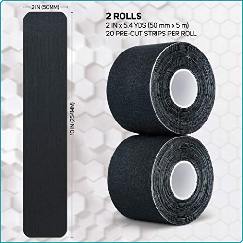 Image of Care Science Waterproof Kinesiology Tape, 40 ct Precut Strips (2 Rolls), Black | Elastic Sports & Weightlifting Tape Supports Muscles & Joints. Water Resistant