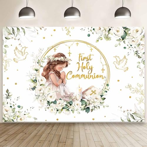 Toile de fond de première communion de 2,1x1,5 m, drapé blanc et élégant pour photo de fête