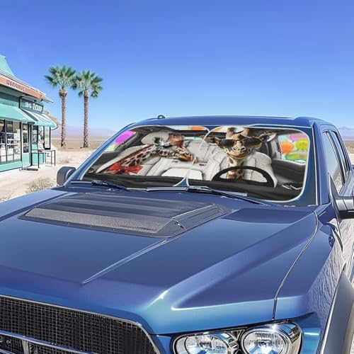 Image of Funny Giraffe Car Sun Shade for Windshield Foldable Sunshade Front Window Cover Sun Visor 2 PCS Car Windshield Sun Shade Reflect UV Sun and Heat and Protect Your Car
