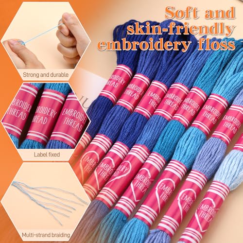 Image of 12 Skeins Blue Embroidery Thread, Embroidery Floss for Bracelets | 12 Colors Blue Series Bracelet Thread Friendship Bracelet String for DIY Bracelet Making, Embroidery Home Decorations