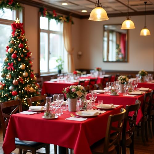 Image of sancua Christmas Red Square Tablecloths 85x85 Inch Table Cloth, 2 Pack