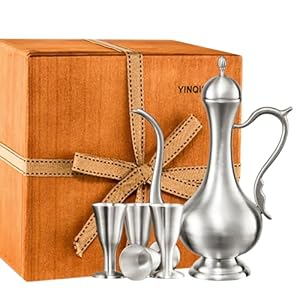 YINQISHIDAI 999 Sterling Silver Sake Cups Set, Handmade Flagon Wine Tumbler with 4 Wine Cups, Stemless Wine Glasses Set 4 with Gift Pakaging, Wine Lovers Gifts for Wen Women