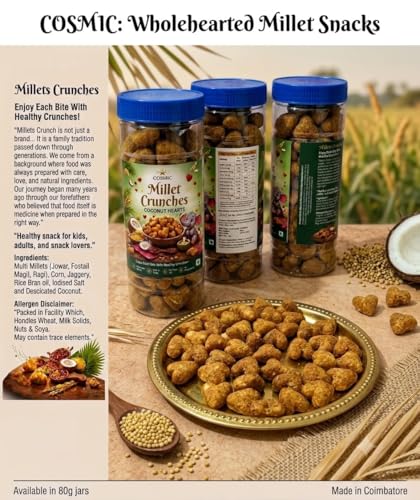 Image of Cosmic Millet Crunches Coconut Hearts Made with Multi Millets, Rich in Fibre, No Preservatives, 80g