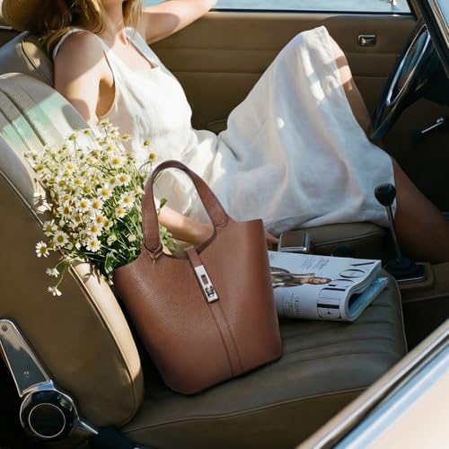 Image of Tote Bag for Women Vegan Leather Bucket Purse for Women Top Handle Handbag Shoulder Bag with Detachable Small Purse