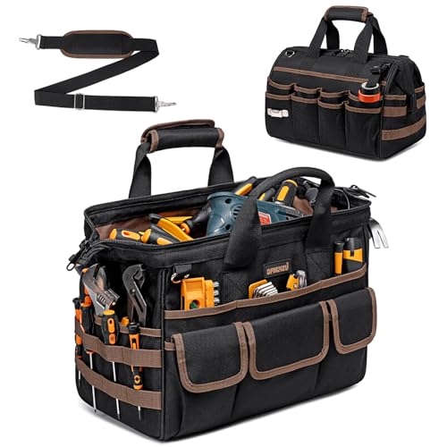 16.5-Inch Heavy Duty Tool Bags for Men, 34-Pockets Large Tool Bag with Adjustable Shoulder Strap, Portable Tool Bag Organizer for Electricians Mechanics Carpenters Construction Workers HVAC