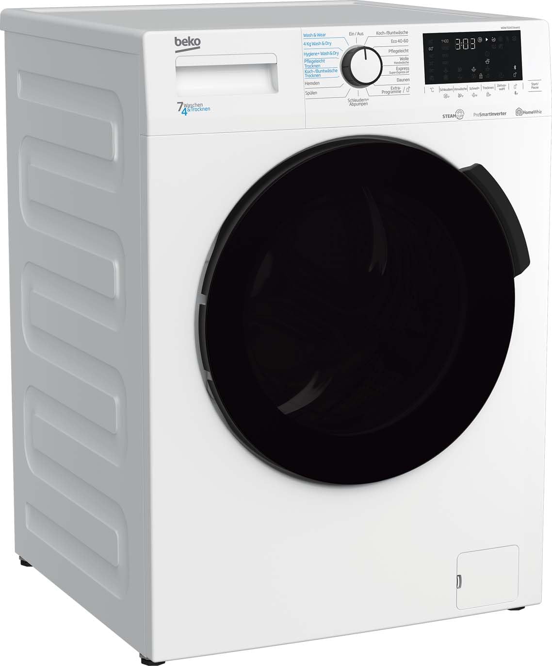 Beko WDW75141Steam1 Waschtrockner Wasserkondensation schwarze XL-Tür Bluetooth Dampffunktion 7 kg Waschen 4 kg Trocknen