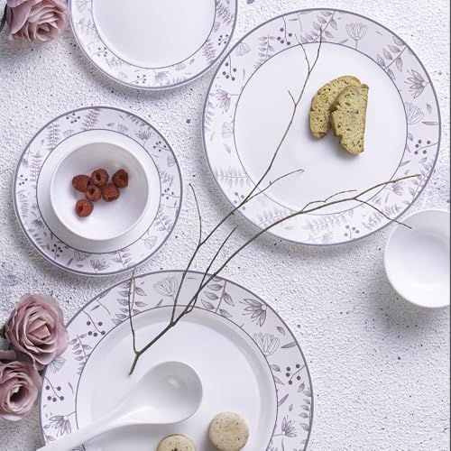 Image of Larah by Borosil 49pc Opalware Grandeur Dinner Set for Family of 6 | Microwave & Dishwasher Safe Crockery Set for Dining & Gifting | Plates & Bowls
