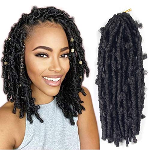 6 Packs Butterfly Locs Crochet Hair 12 Inch Pre Looped Distressed Locs Crochet Braids Natural Crochet Braids Hair Extension (12inch, 1B)