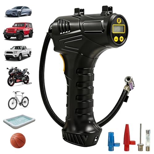 LONLEEYU Tire Inflator Portable Air Compressor, Cordless Air Pump for Car Tires with Digital Pressure Gauge, 150 PSI Pump for Car Tires with LED Light - Car, Motorcycle, Bicycle, Swimming Ring, Ball