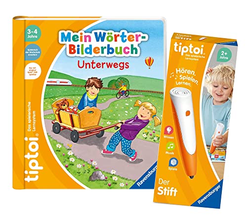Tiptoi Ravensburger Set: Mein Wörter-Bilderbuch Unterwegs + 00801 Der Stift