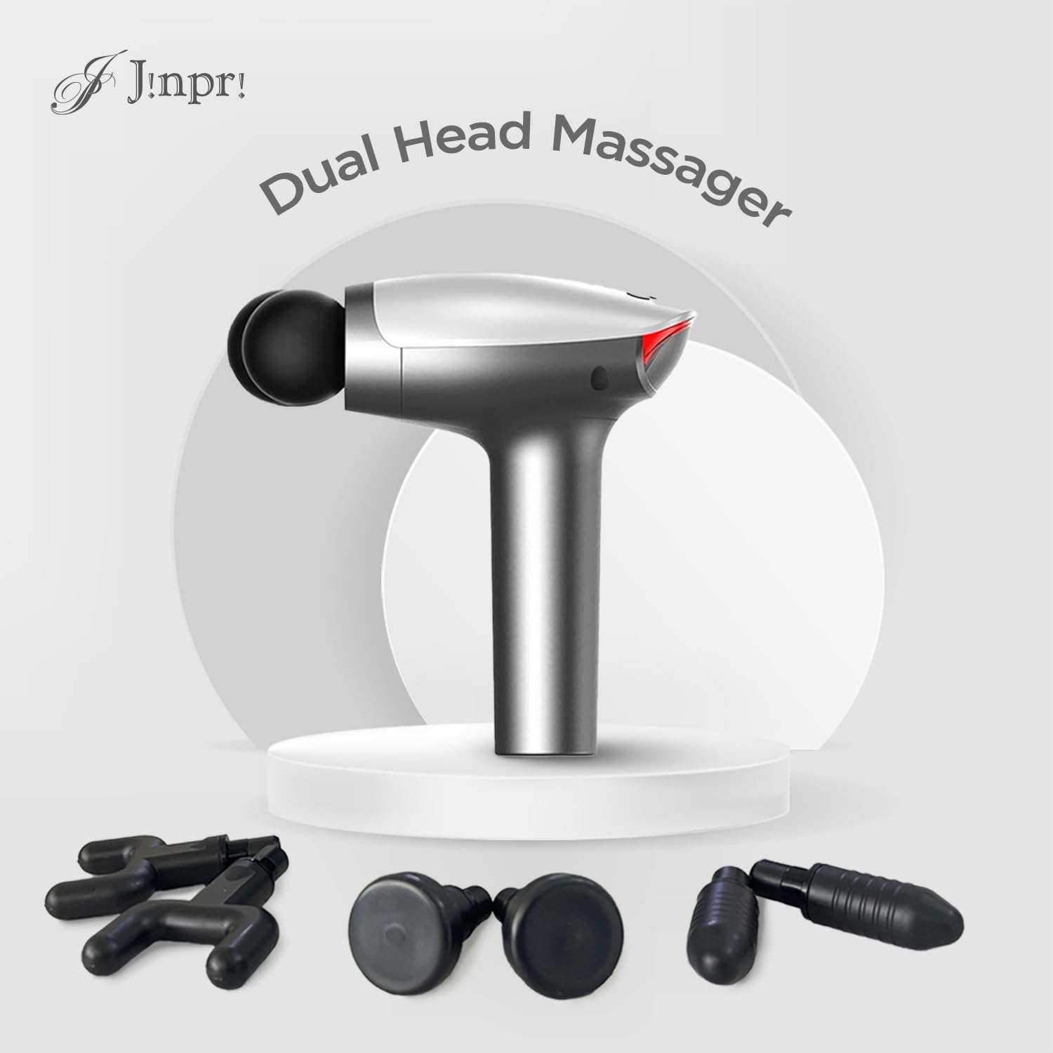 JINPRI Gun Massager For Pain Relief-Massage Gun Machine For Fully Body-Gun Massager Rechargeable With 6 Speed Setting For Muscle Massage Of Back,Neck,Shoulder,Hand,Foot&Leg For Daily Use (DOUBLE-HEAD)