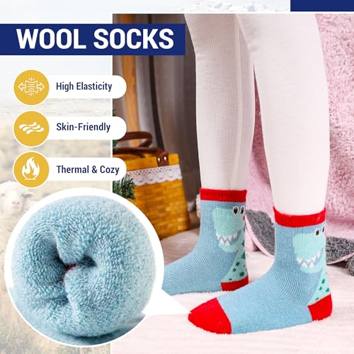 Image of Eocom Kids Wool Socks For Boys Girls Warm Hiking Thermal Winter Cozy Soft Thick Toddlers Crew Boot Socks 6 Pairs