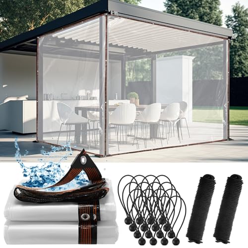 Windyun 2 Pack Heavy Duty Clear Tarps with Reinforced Edge Plastic Tarp Waterproof Plastic Cover Greenhouse Patio with Elastic Rope and Nylon Rope for Garden Furniture (10 x 10 ft) by Windyun - Used condition - US$25.80