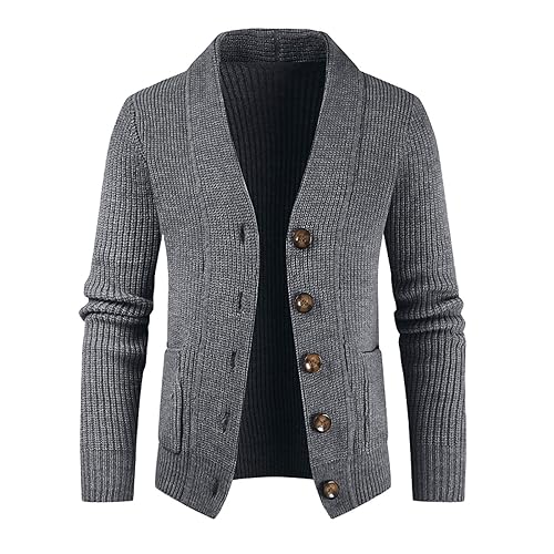 Mens Cardigan Sweaters Long Sleeve V-Neck Cardigans Button-up Cable Knitted Sweater Fall Winter Warm Knitwear