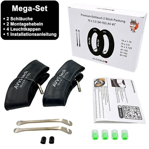 10x2 54-152 Kinderwagen Schlauch 10 Zoll 10 x 2/2.125 mit Winkelventil 45° inkl. 2 Monagehebeln | 2 Stück Packung | für Reifen Kinderwagen 10 x 2 (54-152)
