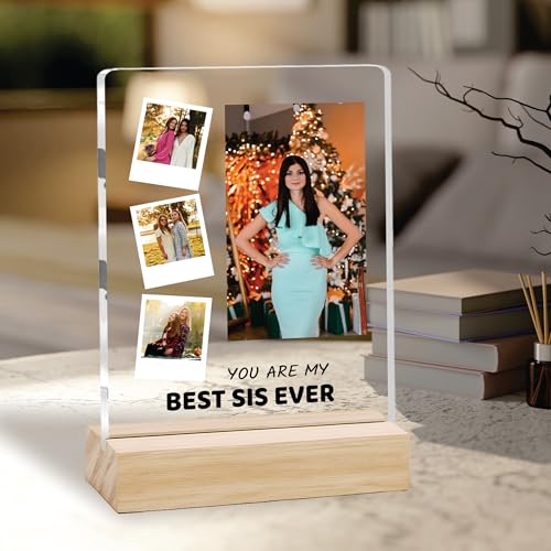 Image of Giftplease Customized Photo Frame with Text & Wooden Stand | Personalised Printed Photo Frame Gift for Sister | Birthday, Tabletop D cor | Customized Photo Gift (6x8 Inches) SIS 08