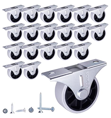 SKIR'CO (20 pièces) 40 mm roues en caoutchouc, roulettes de meubles, roulettes fixes, non pivotantes, vis incluses