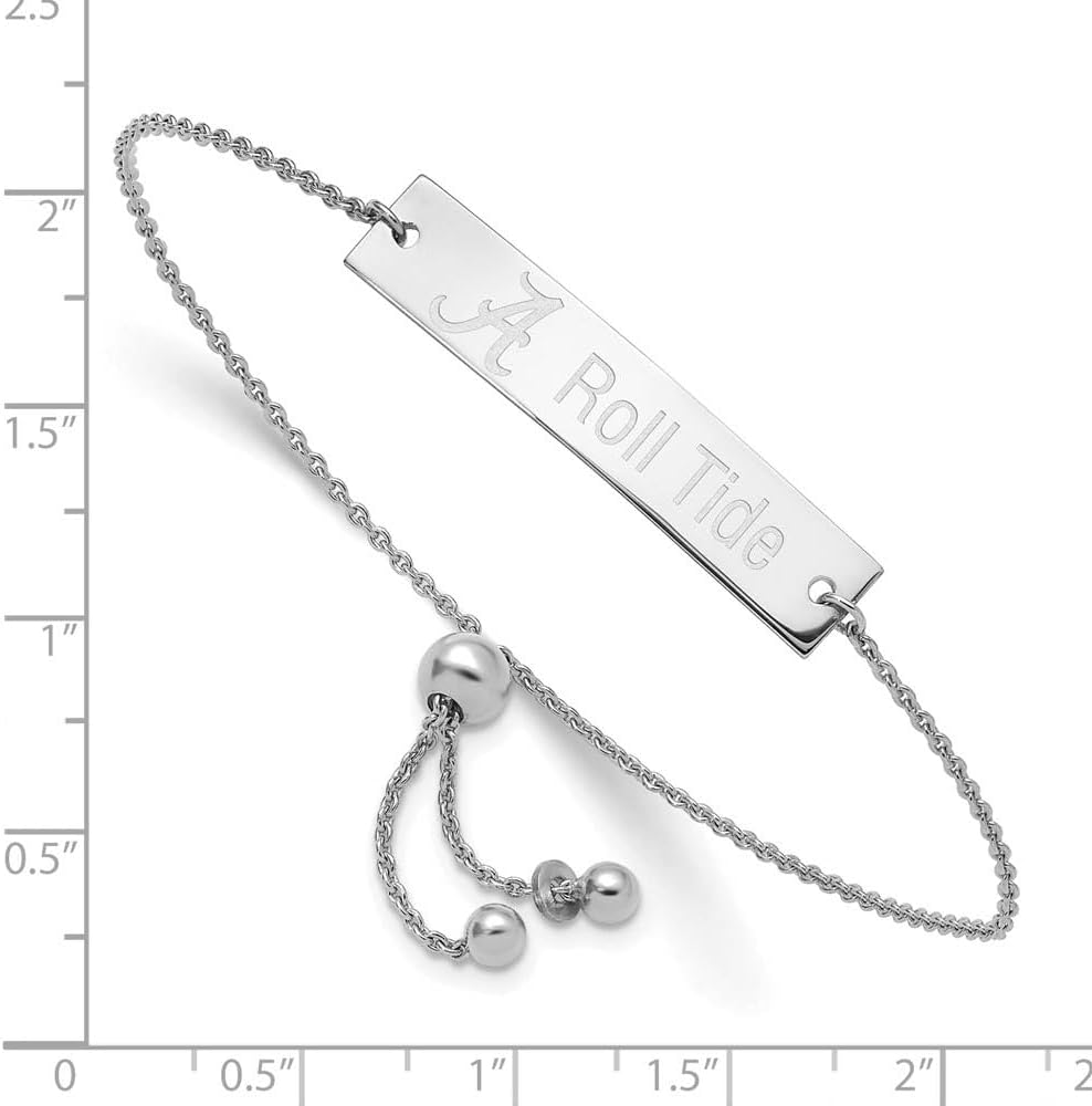 LogoArt Sterling Silver Rhodium Plated Alabama Roll Tide Adj Bracelet, 9 Inch