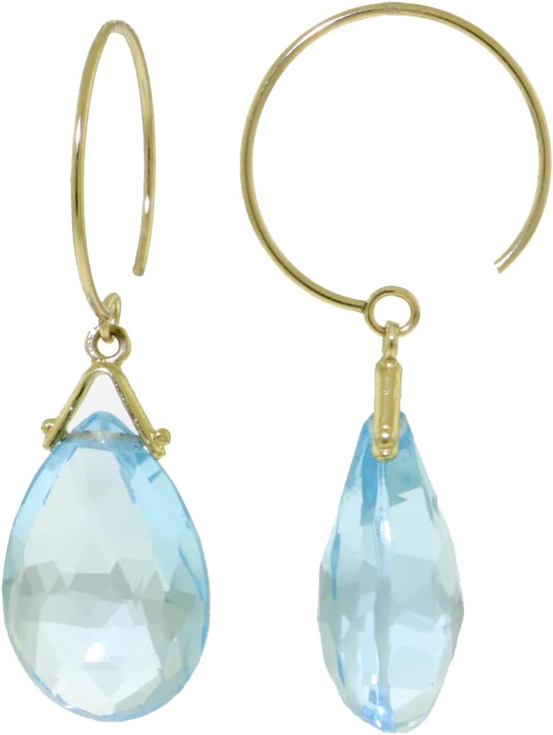 Galaxy Gold GG 14k Solid Gold Circle Wire Earrings with Blue Topaz