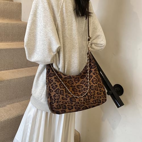 Image of Leopard Faux Suede Purse for Women Cheetah Print Handbags Shoulder Purse Hobo purse (Brown)