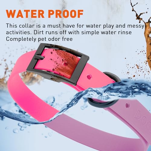 Image of Dogline Biothane Waterproof Dog Collar Strong Coated Nylon Webbing with Black Hardware Odor- Proof for Easy Care Easy to Clean High Performance Fits Small Medium or Large Dogs, Passionfruit Pink