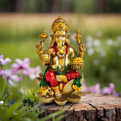 Image of YASHONIDHI Lord Ganesha Idol, 7 Inches, Gold and Maroon, Ganapati Murti, for Pooja Room, for Home Decor, Office Decoration, for Good Luck and Wealth, Gift for All Occasions